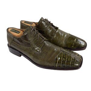 David Eden Joplin Crocodile & Lizard Derby Dress Shoes Mens 10.5 Olive Green